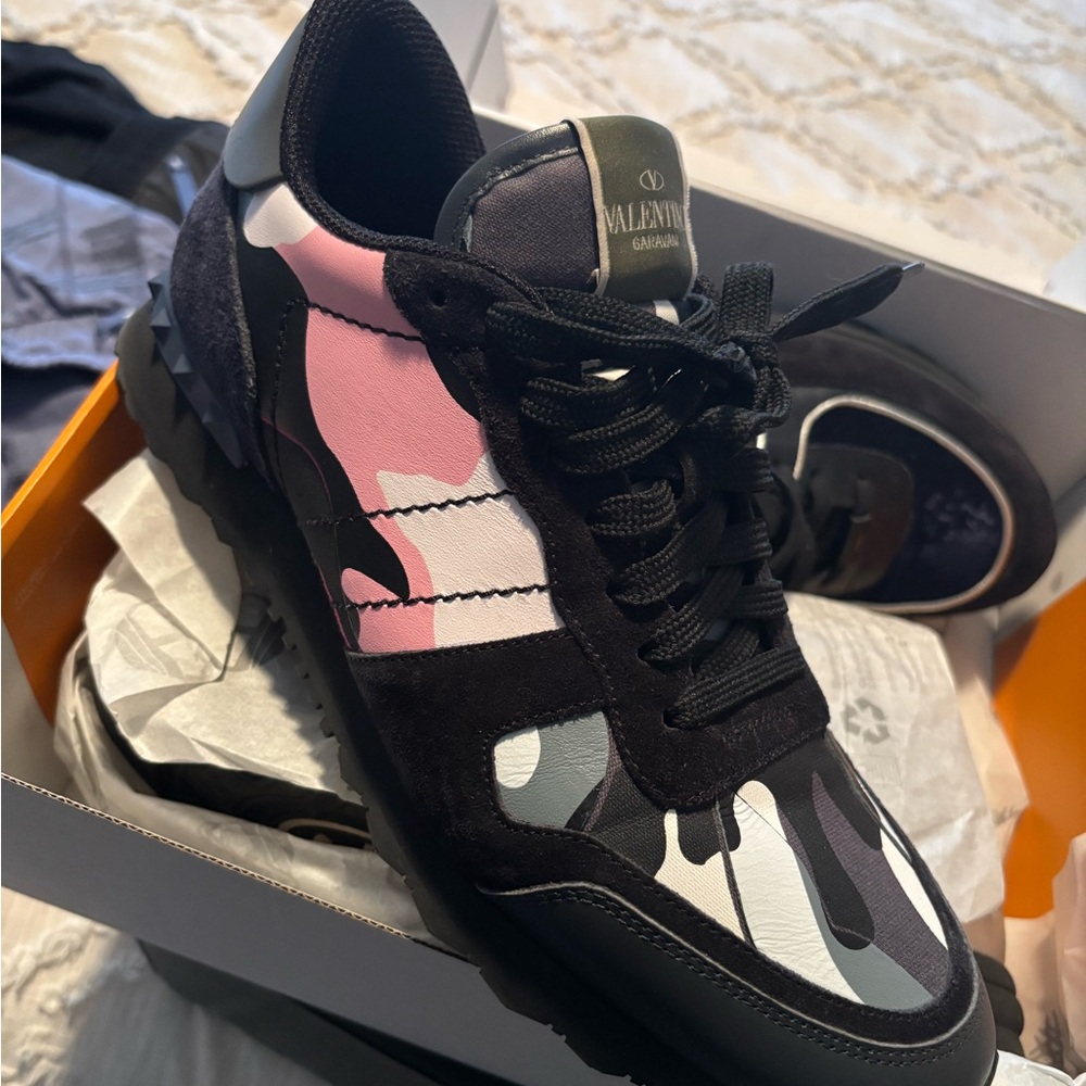Valentino Garavani Mens Sneakers - Black, Pink, White Camouflage